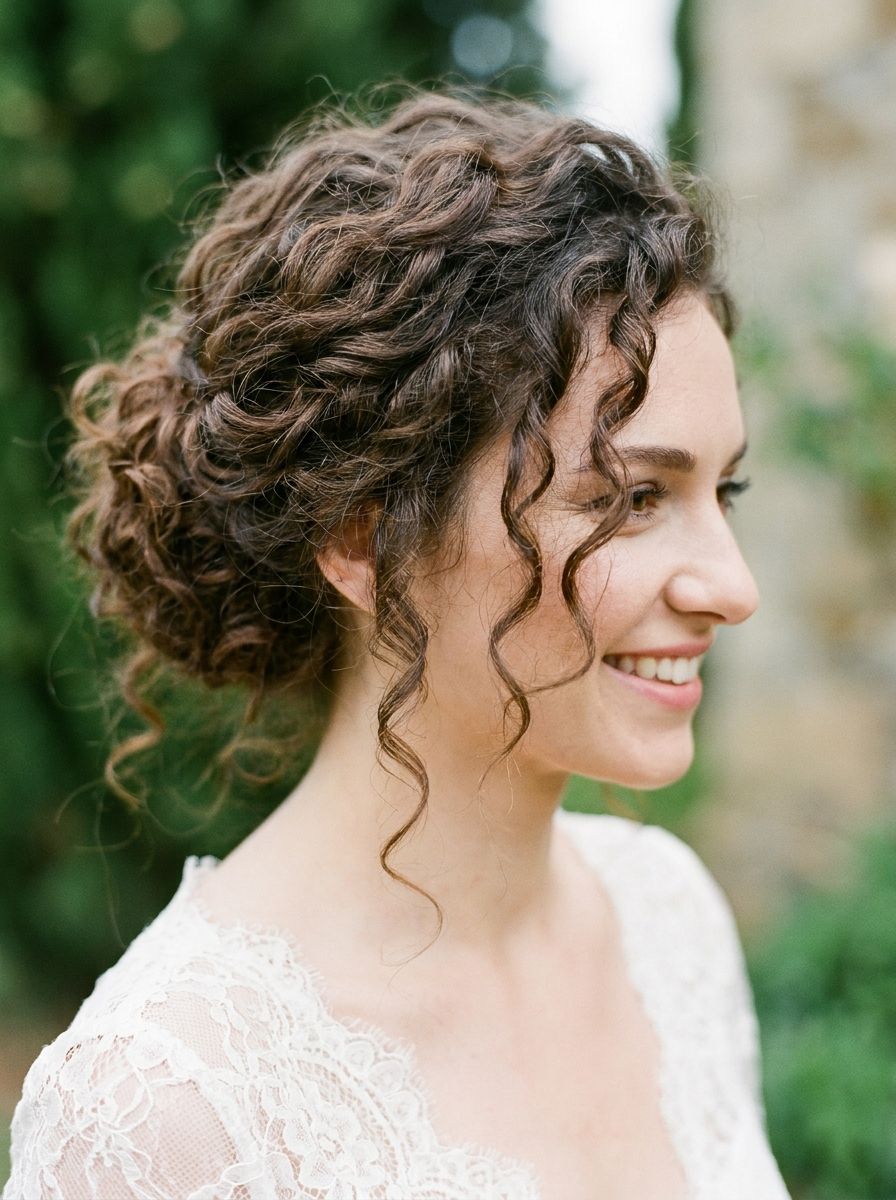 Lockige Hochsteckfrisur mit weicher Textur - Locken Frisuren Hochzeit